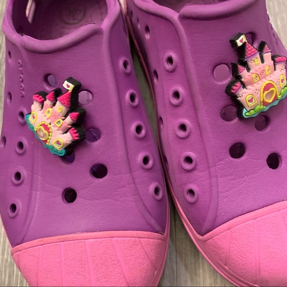 Crocs Bump It Slip On Purple/Pink Water Shoes w/ Jibbitz Toddler Girls Size 10C - Picture 8 of 8